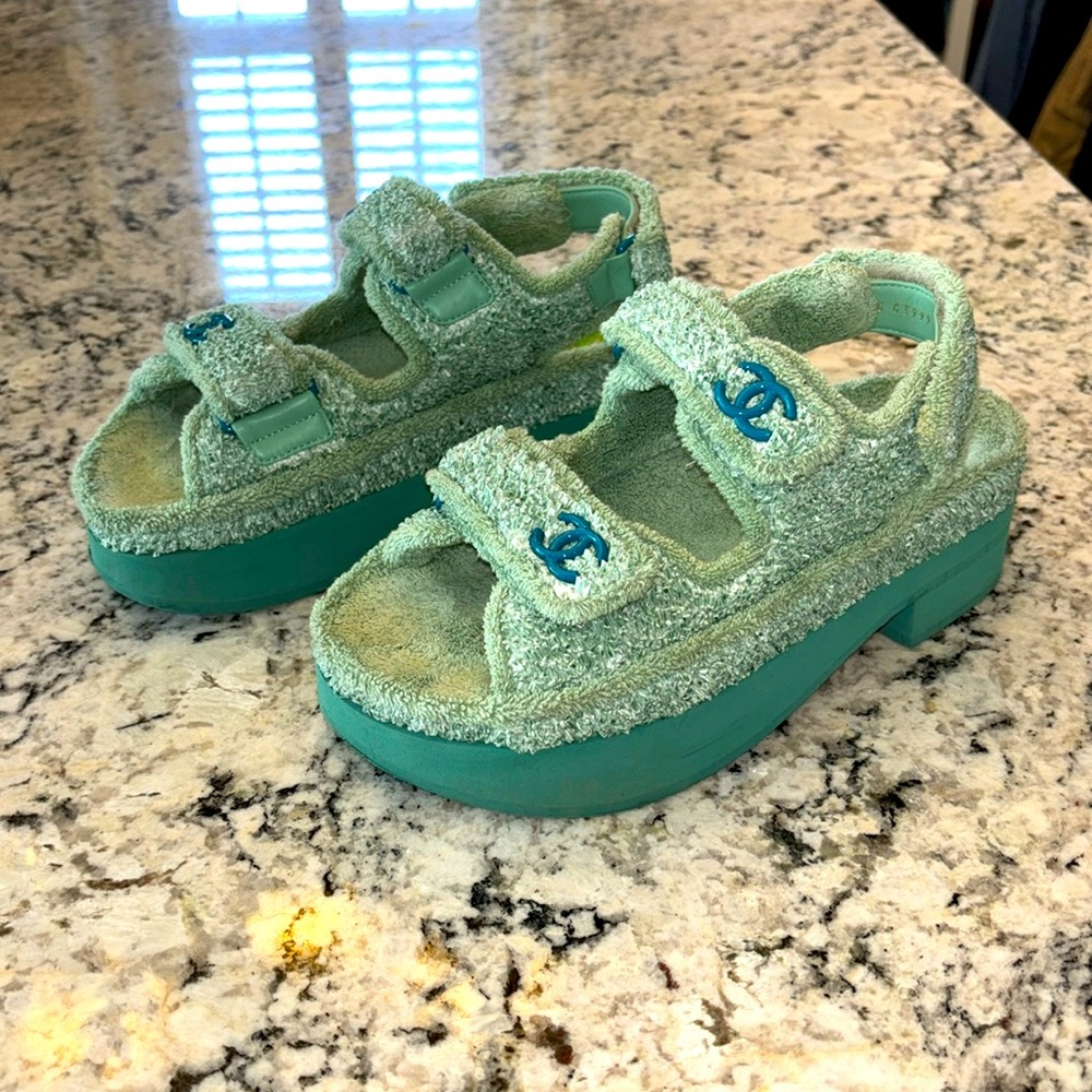 LIMITED EDITION!  Chanel dad sandals. Foam green. Size 38.